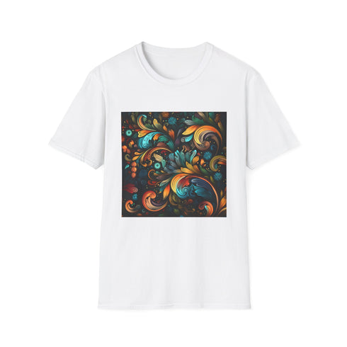 Organic geometric harmony T-shirt in charcoal cotton, crew neck, regular fit.