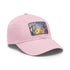 Vibrant Eiffel Tower watercolor baseball cap, white with light brown patch.