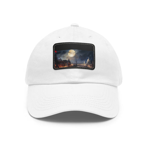 Stylish London Night baseball cap with white light brown patch.