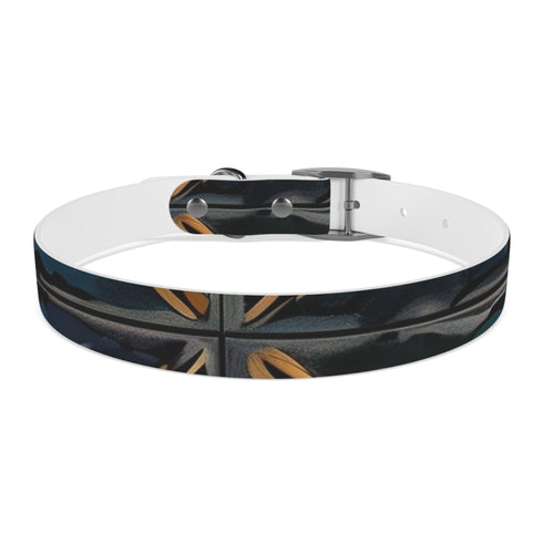 Stylish black onyx dog collar with artisan tiles pattern.