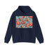 Vintage Charm Hoodie in navy blue with timeless floral pattern.