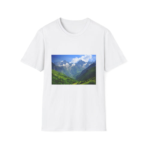 Charcoal cotton T-shirt featuring alpine mountain print crew neck regular fit
