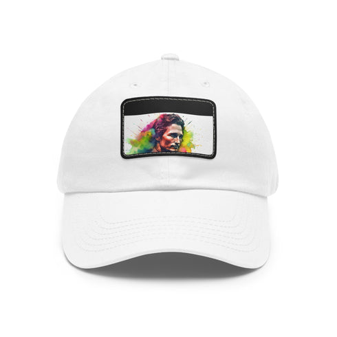 McConaughey Neon Dreams Cap in White with Light Brown Rectangle Patch.