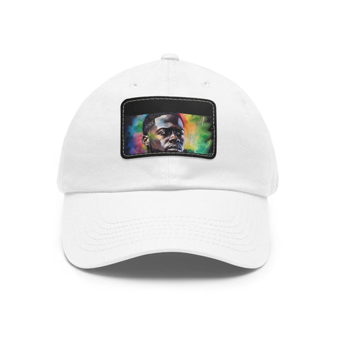 Neon watercolor Kevin Hart baseball cap with light brown patch.