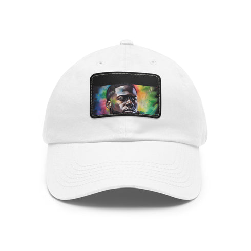 White neon watercolor cap with light brown patch for fans of Kevin Hart.