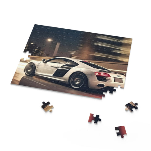 Vibrant Audi R8 high-speed jigsaw puzzle with intricate details.
