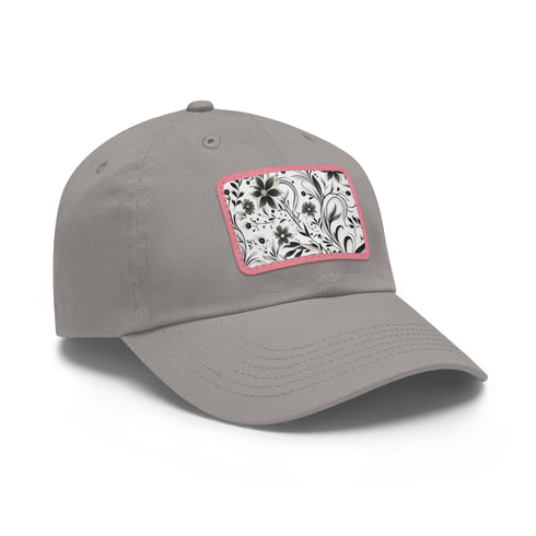 Classic black and white baseball cap with repeating pattern design.