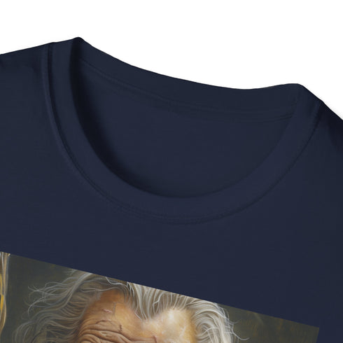Charcoal cotton T-shirt featuring vibrant Gandalf painting with crew neck design