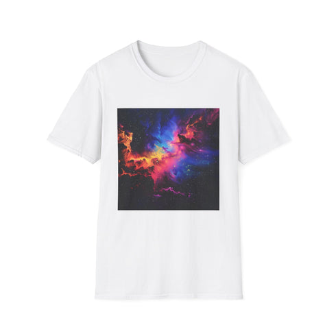 Neon space galaxy t-shirt vibrant celestial pattern charcoal cotton crew neck