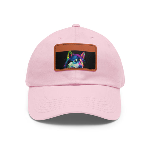 Husky Love Baseball Cap in White with Light Brown Rectangle Patch