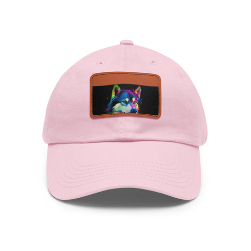 Husky Love Baseball Cap in White with Light Brown Rectangle Patch