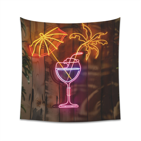 Neon Paradise Cocktail Tapestry: Tropical vibes in a glowing neon sign, perfect for any space