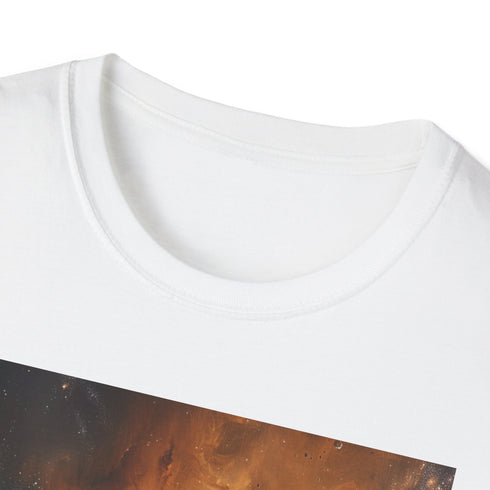 Charcoal cotton t-shirt with cosmic Jupiter painting and classic crew neck