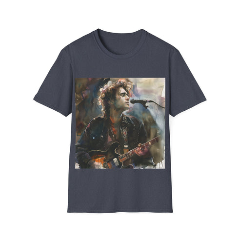 "Jeff Buckley watercolor concert tee, charcoal cotton crew neck regular fit."