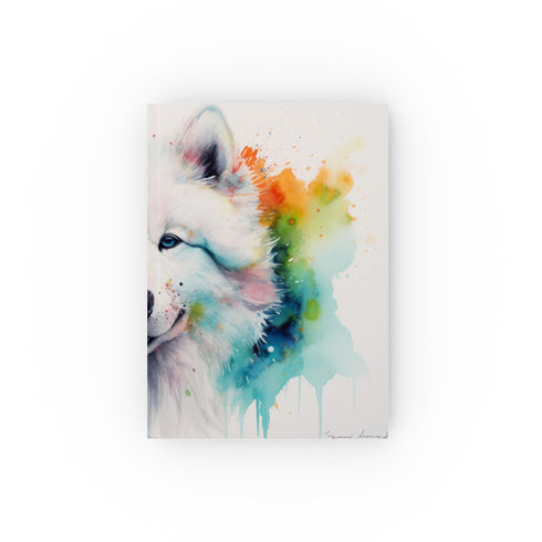 Samoyed Smiles Fluffy Friend Journal - Adorable watercolor cover with a heart-melting Samoyed puppy. Perfect for dog lovers and dreamers! High-quality and versatile. Makes a great gift.