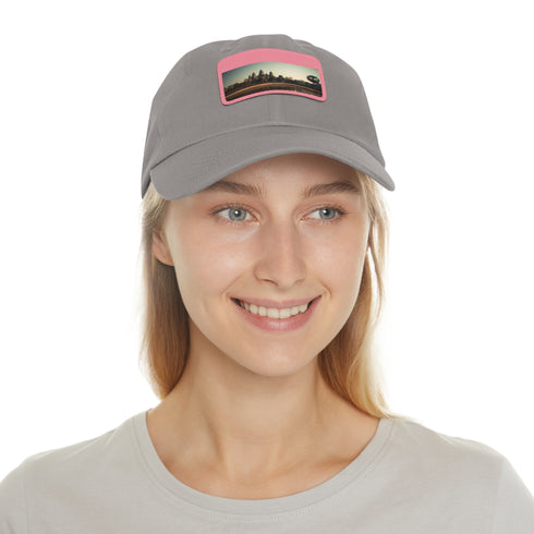 Angkor Wat Tribute Cap in White with Light Brown Patch and Rectangle Shape