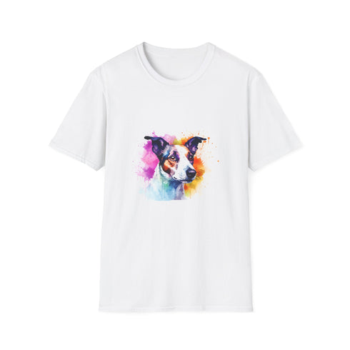 Charcoal cotton T-shirt featuring vibrant Jack Russell Terrier illustration