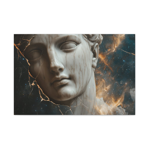 Nebula Inside a Cracked Marble Statue Stretched Canvas Wall Art
