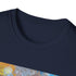 Charcoal cotton t-shirt with bold urban art in vibrant colors