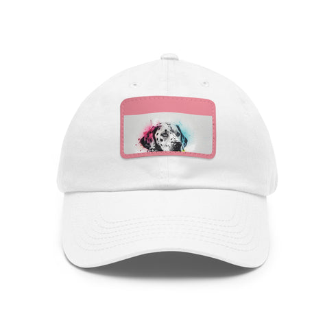 Dalmatian graphic white cap, rectangle shape, cotton material, unisex accessory.