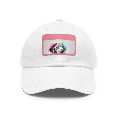 Dalmatian baseball cap with white/light brown patch and rectangle shape.