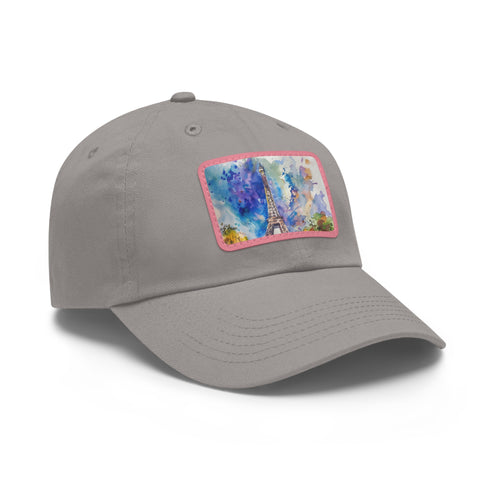 Eiffel Tower Dreams Watercolor Baseball Cap in White with Light Brown Patch