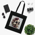 Gothic Bloom Tote Bag - Black Cotton Skull Roses Design.