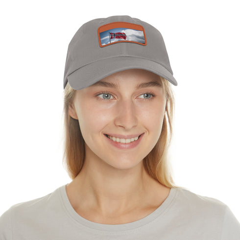 White Nordic Pride baseball cap with light brown rectangle patch.