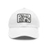 Colorful floral baseball hat in white with hand-drawn blossom design.