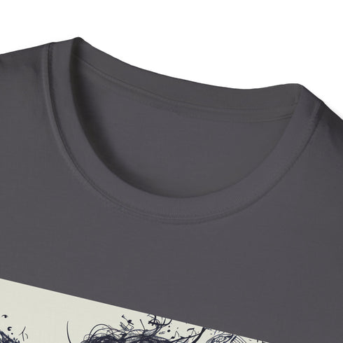 Charcoal cotton crew neck t-shirt with dancer silhouette and musical notes design