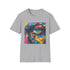 White Concrete Canvas Urban Symphony T-shirt: Vibrant street art design for rebels.