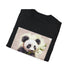 Charcoal crew neck t-shirt featuring a panda enjoying bamboo feast crafted in cotton
