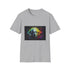 Charcoal cotton T-shirt featuring neon Albert Einstein canvas-inspired design
