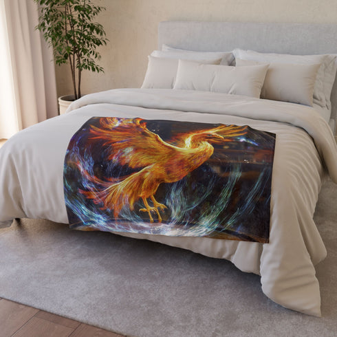 Holographic Phoenix Beneath Glass Dome Plush Fleece Throw Blanket