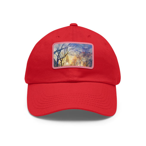 Eiffel Tower watercolor baseball cap with vibrant Parisian design.