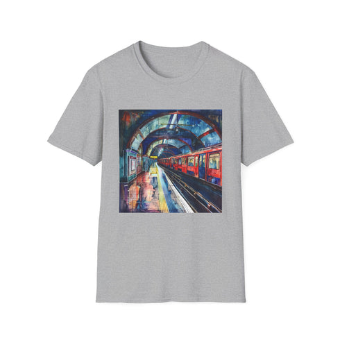 Charcoal cotton t-shirt featuring London Underground watercolor design with a regular fit