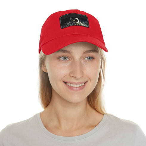 Space-themed white cotton baseball cap with light brown patch.