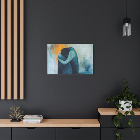 A Person Hugging Themselves Finding Comfort Within Stretched Canvas Wall Art