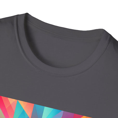 Charcoal cotton T-shirt with abstract geometric patterns and a crew neck design