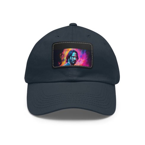 Vibrant Keanu Reeves watercolor baseball cap in neon shades.