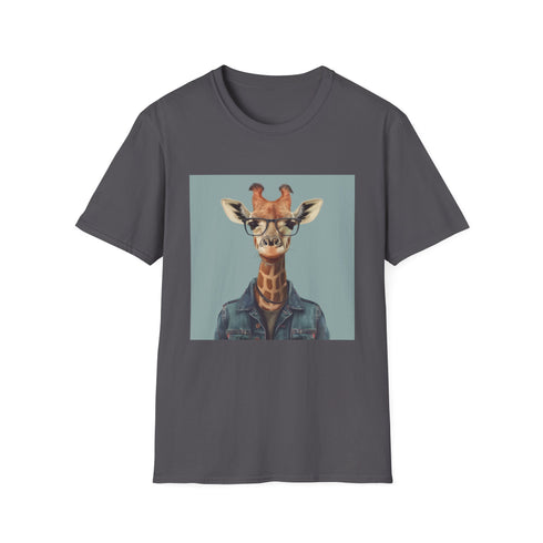 Hipster Giraffe T-Shirt in Charcoal, size S - Trendy, witty tee design.