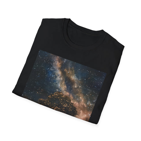 Charcoal cotton t-shirt with detailed Milky Way night sky painting
