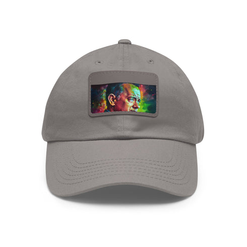 Neon watercolor splatter baseball cap with light brown patch.