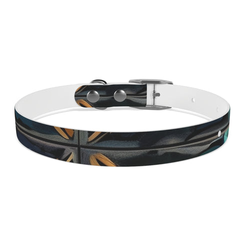 Stylish black onyx M dog collar with artisan tiles pattern.