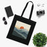 Minimalist black cotton tote bag with mountain peak design.