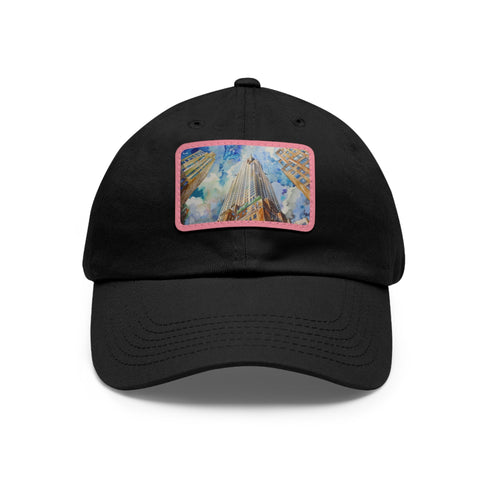 Stylish white cap with NYC Chrysler Building watercolor design.