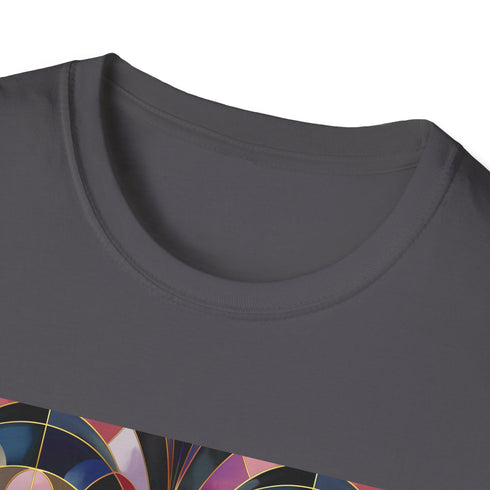 Abstract Art Deco Charcoal T-Shirt with Geometric Patterns for Men and Women