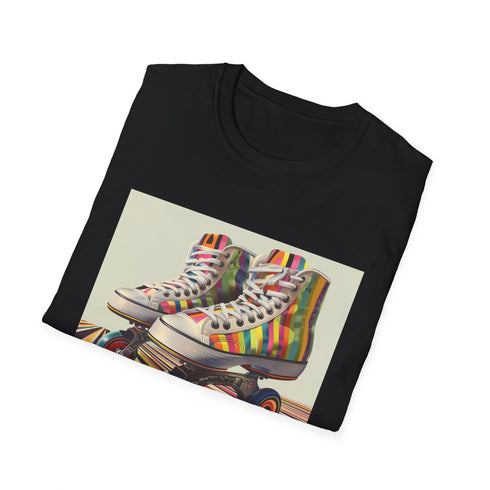 Retro roller skate design Charcoal T-shirt for men and women.