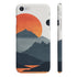 Silhouette mountain sunrise phone case, glossy finish for iPhone 7/8 Plus.