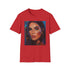 Charcoal cotton t-shirt featuring colorful Kendall Jenner runway portrait design